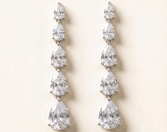 CZ Dangle Bridal Earrings • Wedding Jewelry • Statement Drop • Special Occasion Earrings • 4558