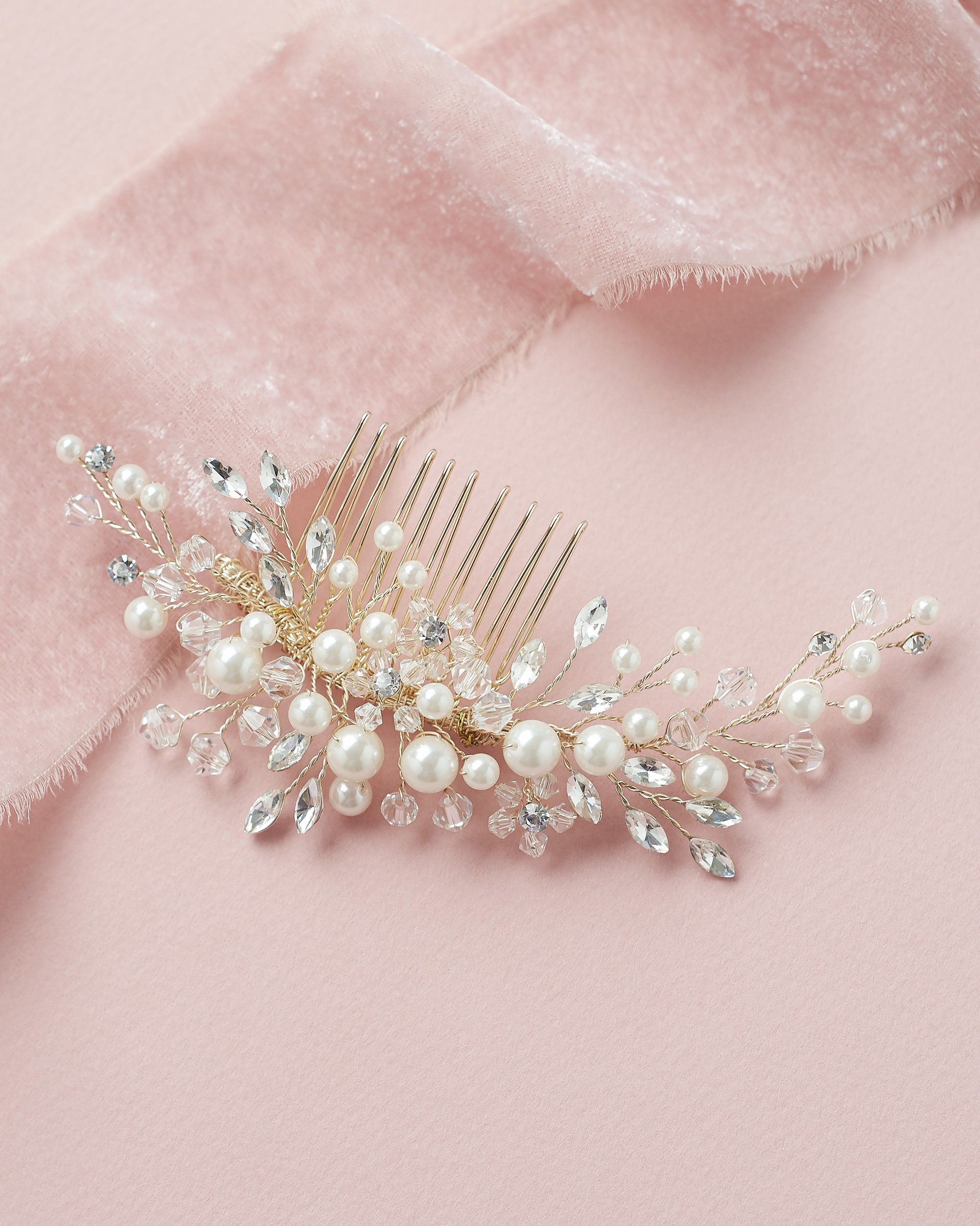 David\'s Bridal Headpiece Collection Pearls and Rhinestones Silver Comb Vintage David main image 3
