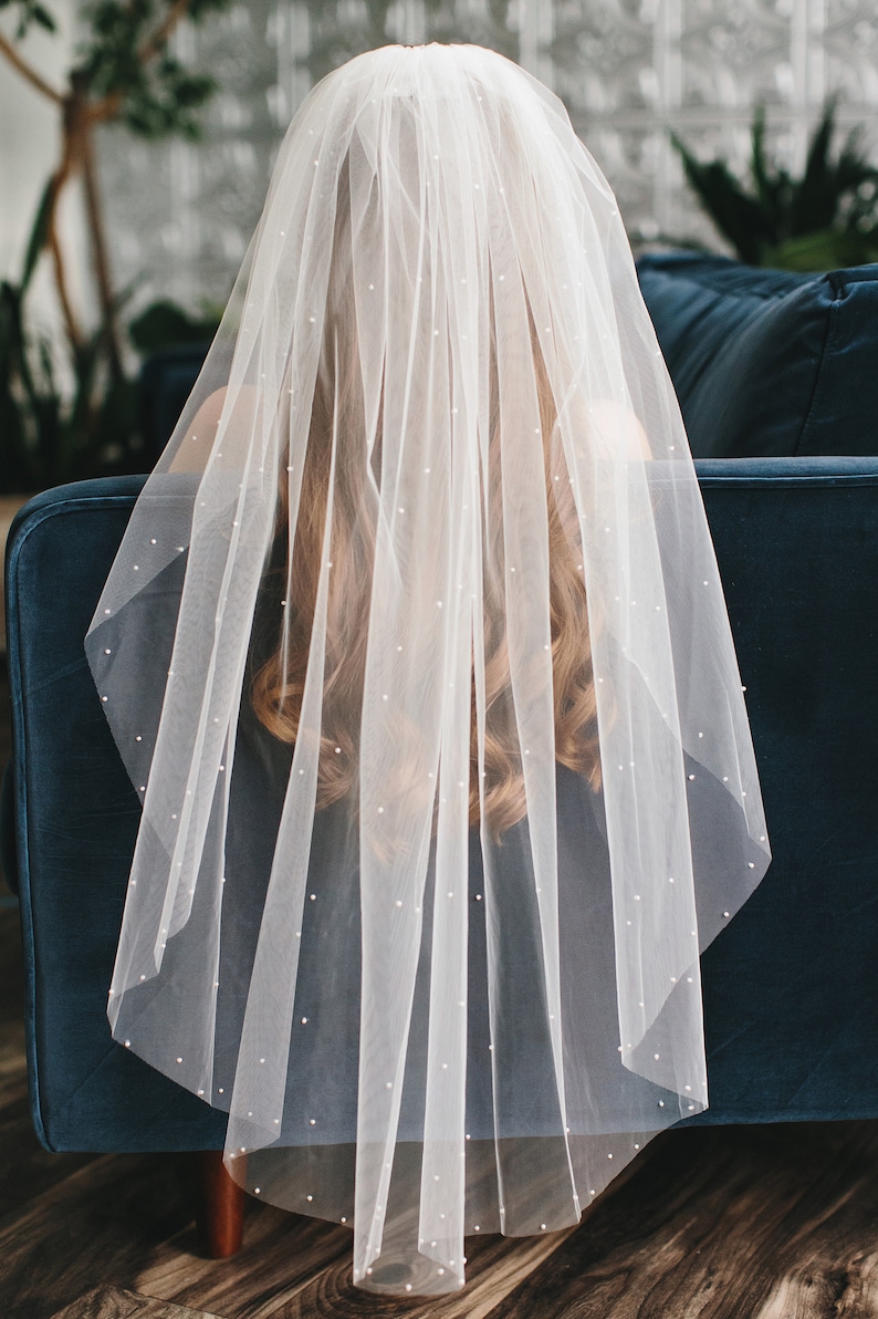 Cathedral Wedding Veil, Scattered Pearl Bridal Veil, Scattered Pearl Wedding Veil, Cathedral Wedding Veil, Ivory Veil, Fingertip Veil 5102 image 4