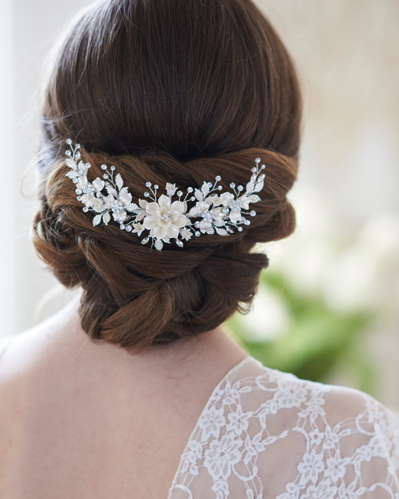 Bridal Hair Accessory Floral Bridal Comb Bridal Headpiece Bridal Hair Piece Ivory Flower Hair Comb Flower Comb for Bride 2303 image 5