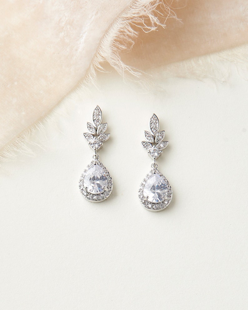 Bridal CZ Drop Earrings, Floral CZ Wedding Earrings, Bridal Drop Earrings, Wedding CZ Earrings, Floral Bridal Earrings, Bridal Earrings4212 image 4