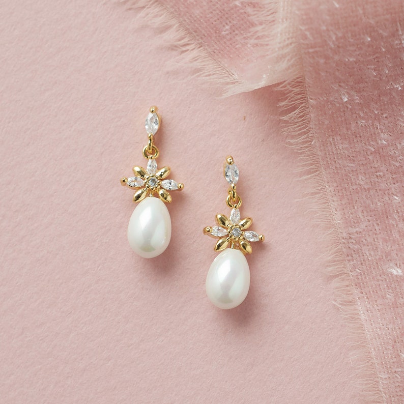 Pearl Drop Bridal Earrings Floral & Pearl Wedding Earrings | Etsy
