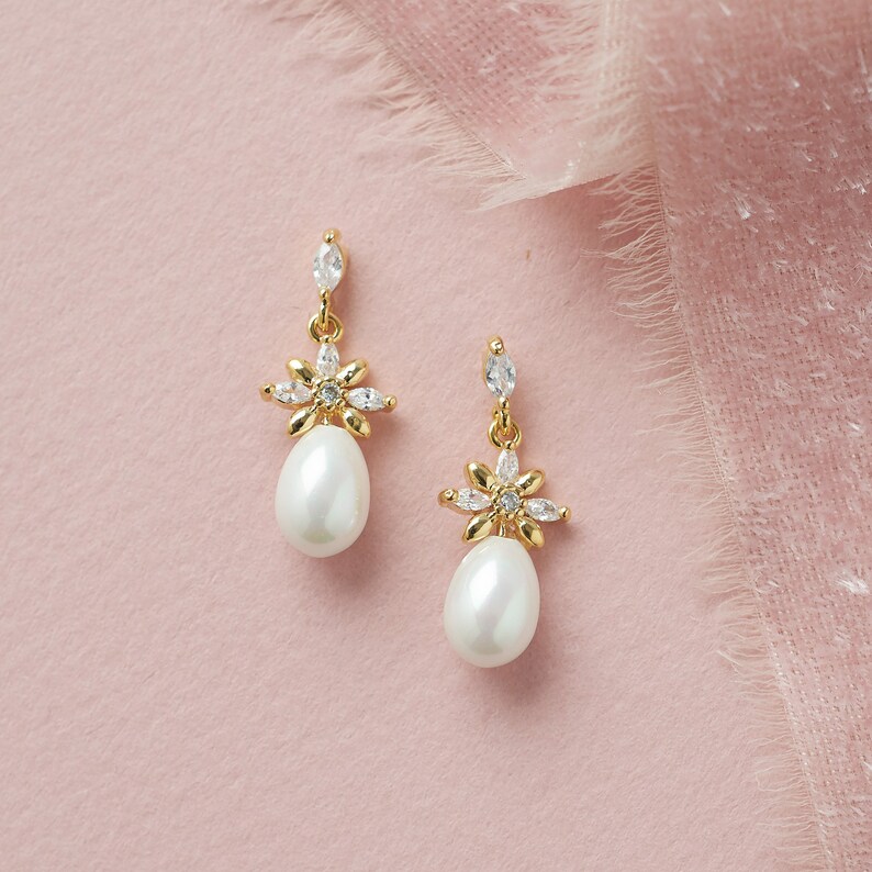 Pearl Drop Bridal Earrings Floral & Pearl Wedding Earrings Etsy