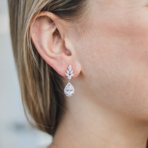 Bridal CZ Drop Earrings, Floral CZ Wedding Earrings, Bridal Drop Earrings, Wedding CZ Earrings, Floral Bridal Earrings, Bridal Earrings4212 image 5