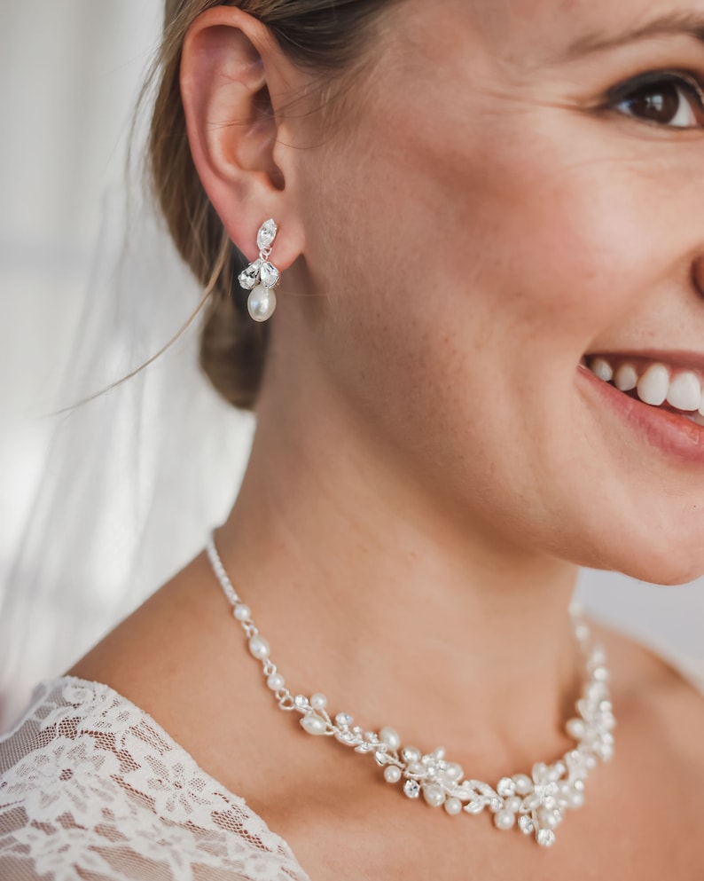 Pearl Jewelry Set, Pearl Bridal Jewelry, Pearl Wedding Jewelry, Rhinestone & Pearl Jewelry Set, Bridal Accessories, Wedding Jewelry JS-1637 image 7
