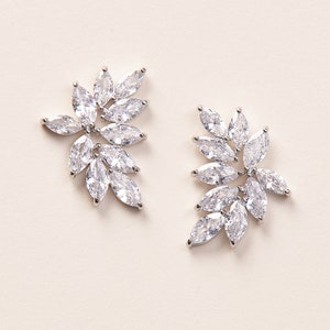 CZ Stud Floral Earrings, Floral Wedding Stud Earrings, Bridal Studs, CZ Wedding Earrings, Bridal Earrings, Wedding Jewelry, Earrings7082 image 2