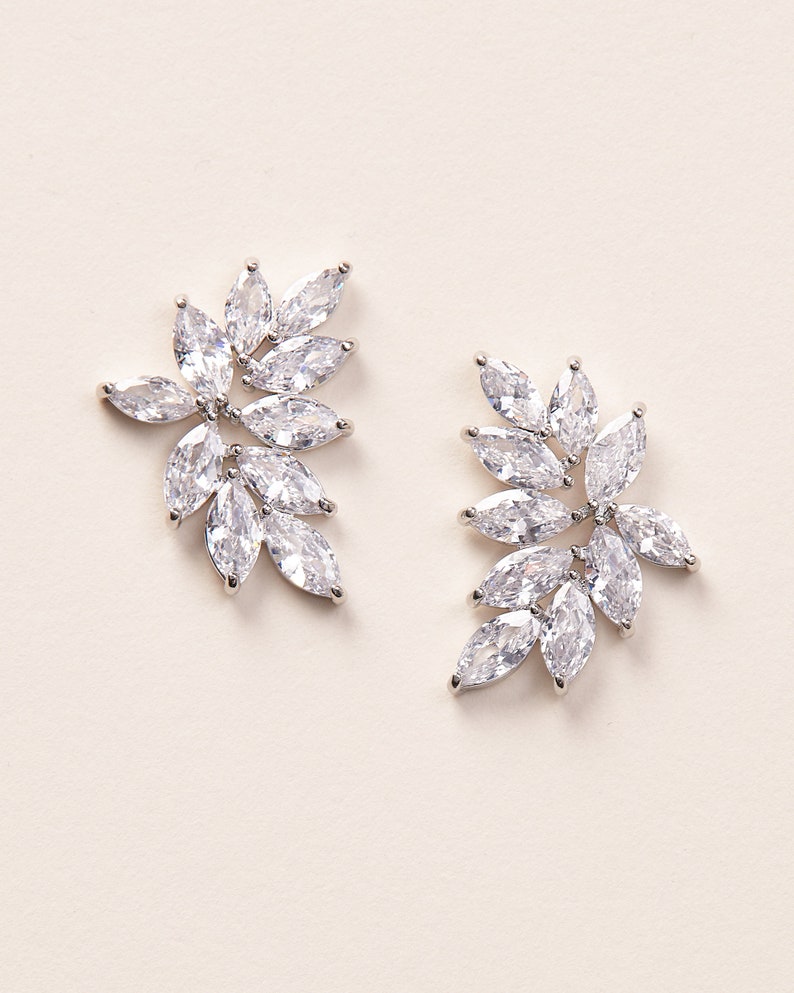 CZ Stud Floral Earrings, Floral Wedding Stud Earrings, Bridal Studs, CZ Wedding Earrings, Bridal Earrings, Wedding Jewelry, Earrings7082 image 2