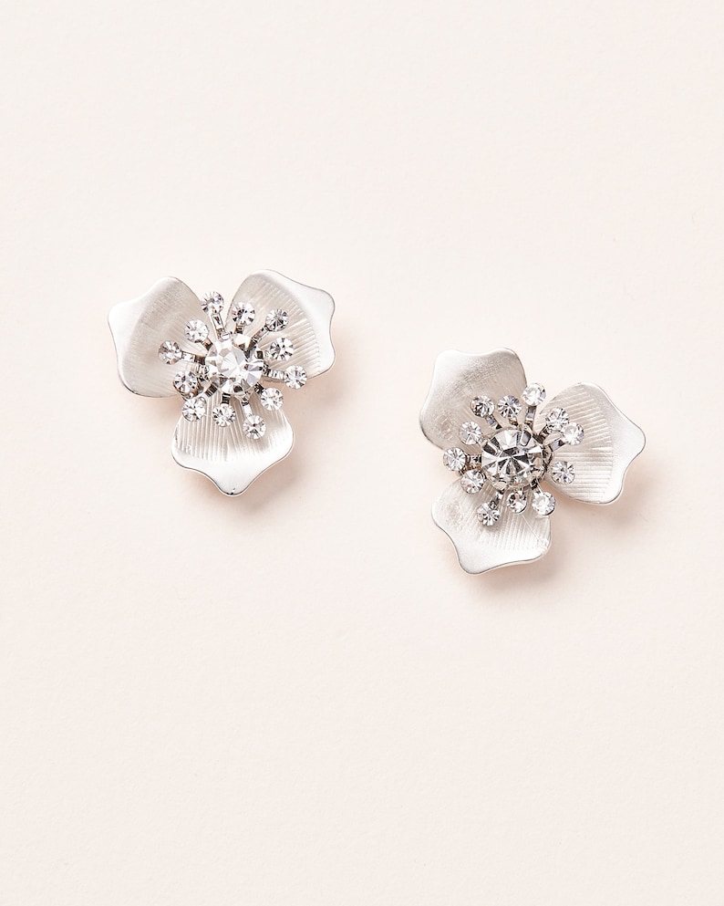 Floral Bridal Stud Earrings Floral Wedding Earrings Flower Stud Earrings Floral Studs Crystal Floral Studs Wedding Studs 4198 image 3