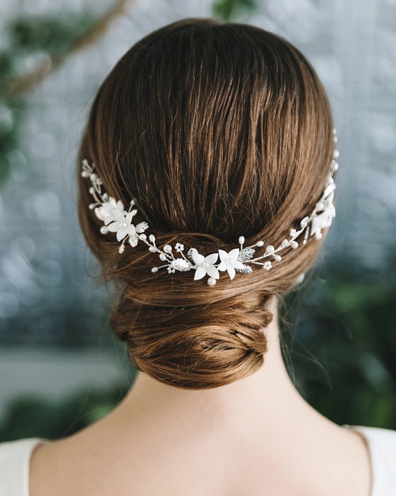 Hochzeits-Haarranken Aus Silber Mit Blumen, Perlen & Strass – Biegsamer Brautschmuck Für Frauen & Mädchen