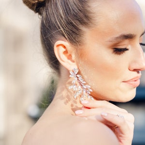 Statement Earrings for Wedding • Crystal Bridal Earrings • Rhinestone Earrings for Bride • Floral Wedding Earrings • Bridal Jewelry • 4413