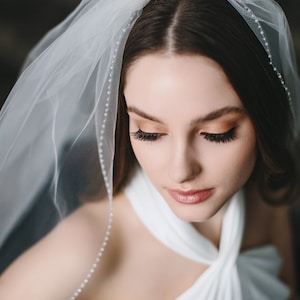 Wedding Veil Pearl Veil Cathedral Wedding Veil Ivory Veil Fingertip Veil Cathedral Veil Short Veil Pearl Wedding Veil 5046 image 2