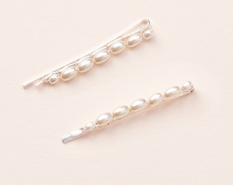 Set of 2 Freshwater Pearl Barrettes • Bridal Hairpins • Pearl Wedding Accessory • Pearl Barrettes • Silver Hairpins • 2877