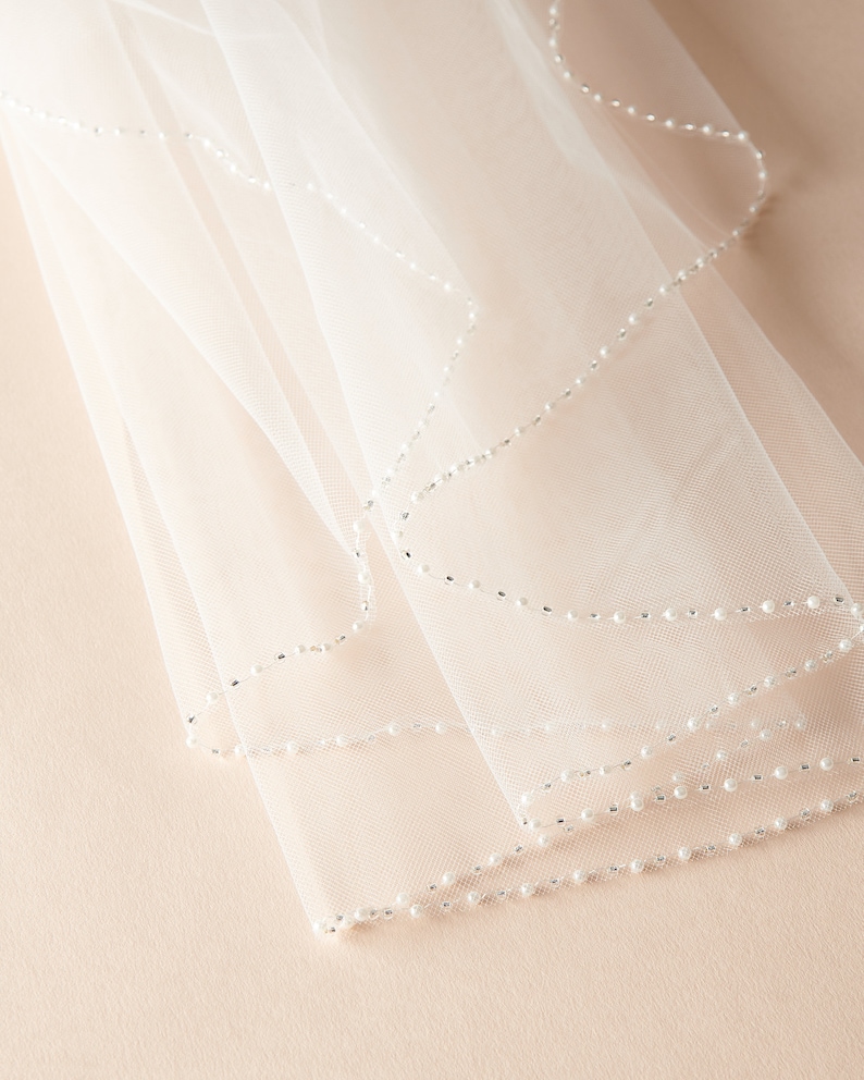 Wedding Veil Pearl Veil Cathedral Wedding Veil Ivory Veil Fingertip Veil Cathedral Veil Short Veil Pearl Wedding Veil 5046 image 7