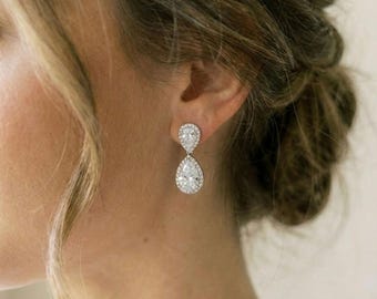 Eden Wedding Earrings • Pear Drop Earrings • CZ Dangle Earrings • Jewelry Gift • Bridal Drop Earrings • 4553