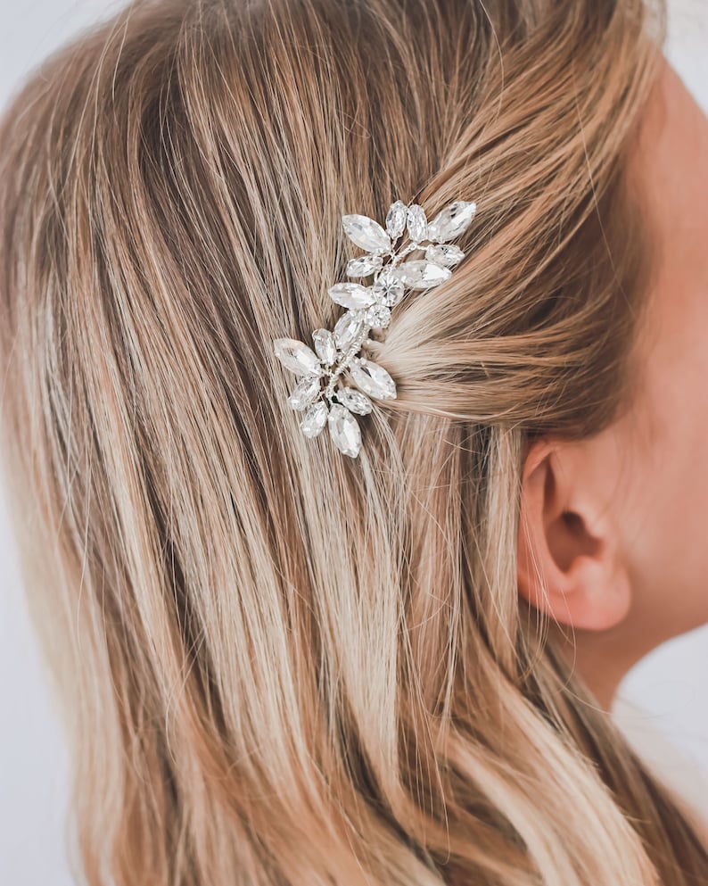 Peine de pelo de novia de cristal, peine de pelo de boda de diamantes de imitación florales, peine de novia floral, peine de pelo de boda pequeño, accesorios para el cabello de novia 2466 imagen 3