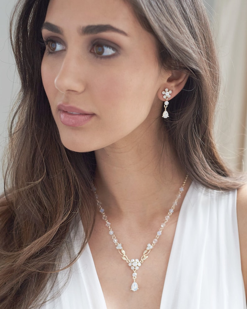 Bridesmaid Jewelry ~JS-1689 Floral Jewelry Set Opal Jewelry Set Opal Bridal Jewelry Wedding Jewelry CZ Wedding Jewelry