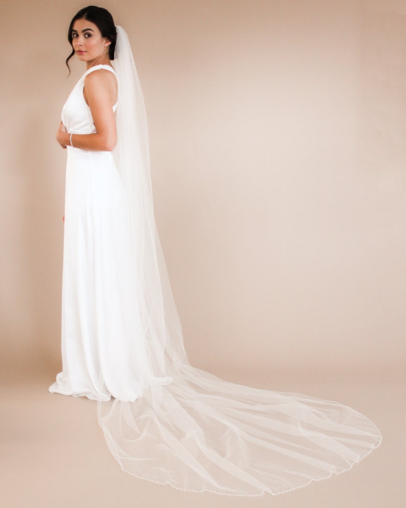 Wedding Veil Pearl Veil Cathedral Wedding Veil Ivory Veil Fingertip Veil Cathedral Veil Short Veil Pearl Wedding Veil 5046 image 8