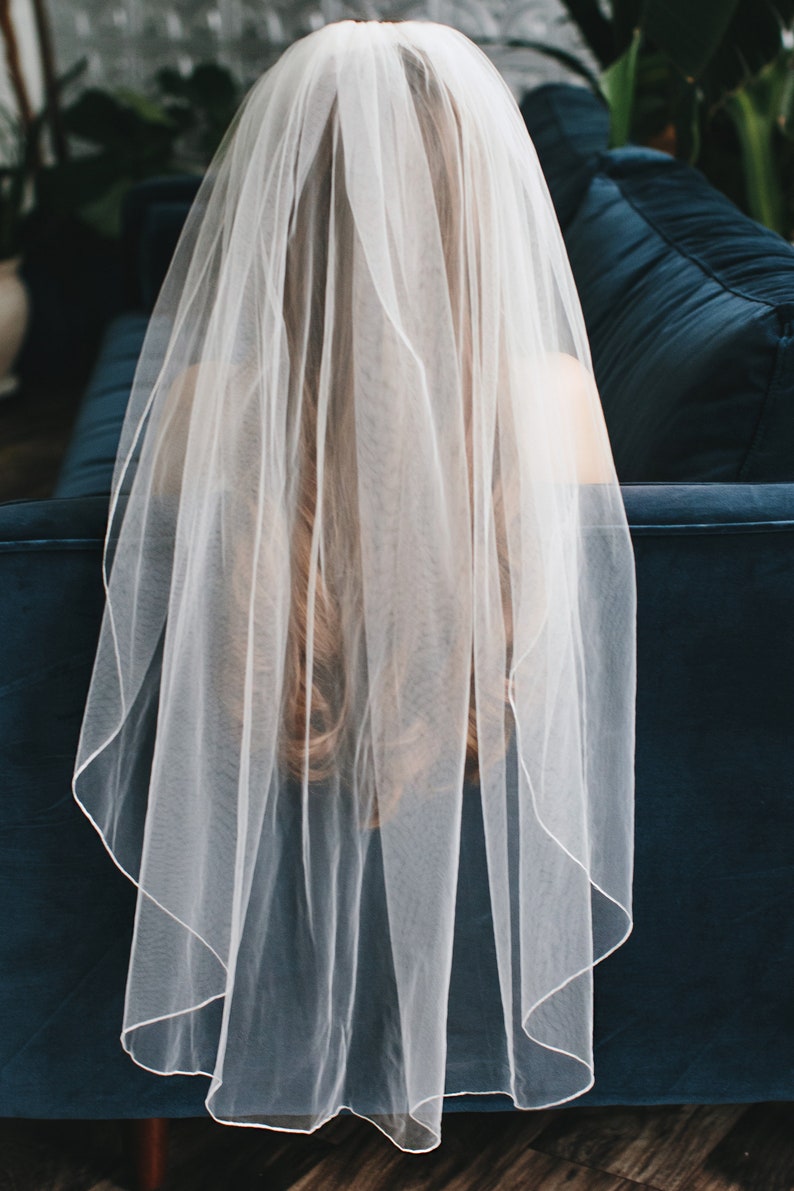 1-Layer Pencil Edge Wedding Veil • Light Ivory Bridal Veil • Fingertip, Elbow or Knee • VB-422 image 5