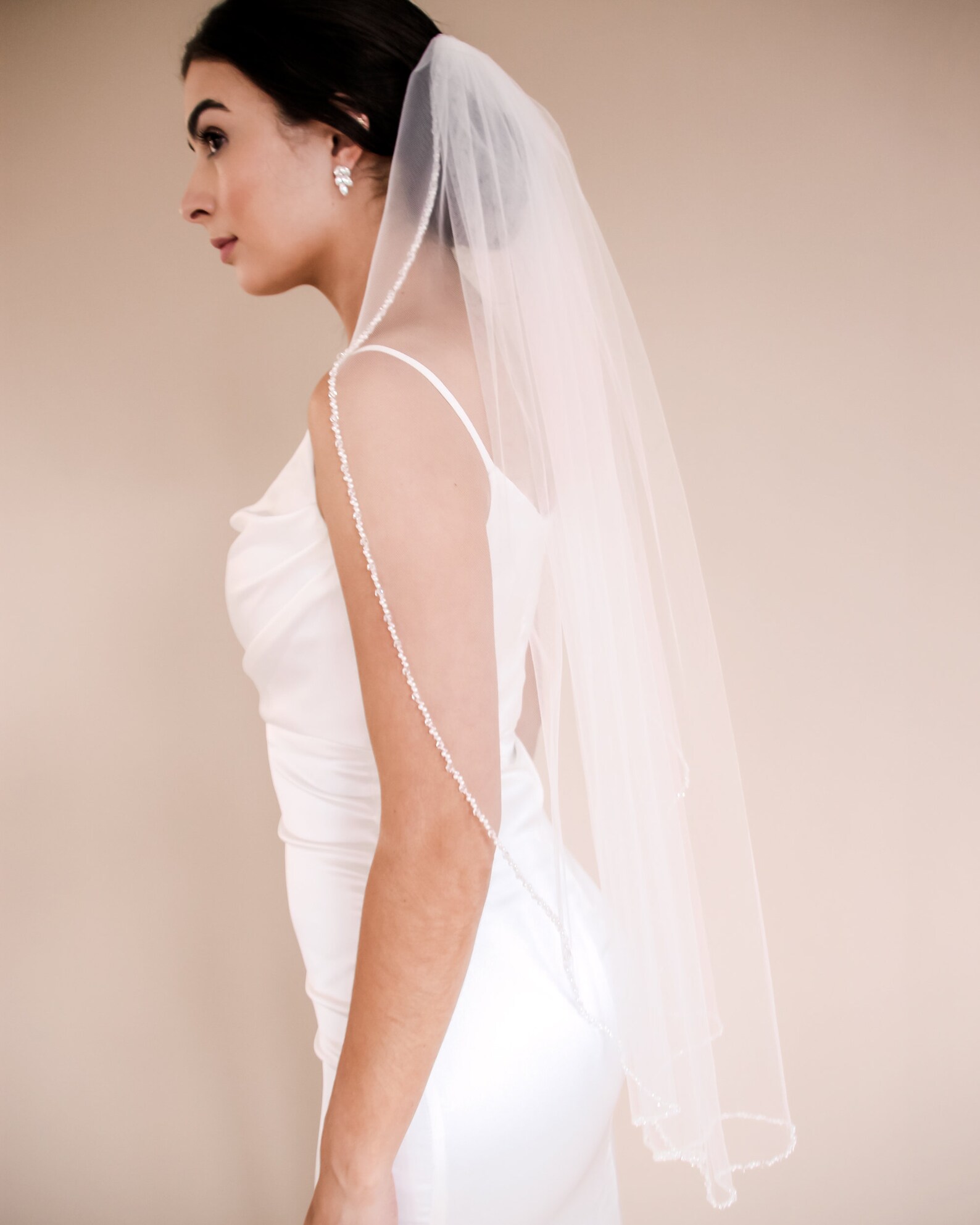 Beaded Wedding Veil Beaded Ivory Bridal Veil Beaded Edge Etsy
