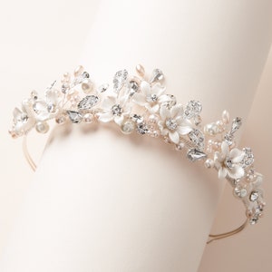 Wedding Tiara with Blush Pink Pearls, Pearl Bridal Crown, Bridal Hair Accessory, Pearl Tiara, Floral Wedding Crown, Bridal Headpiece ~3397