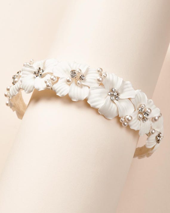 Flower Headband • Pearl & Crystal Wedding Headband • Bridal  display picture 3
