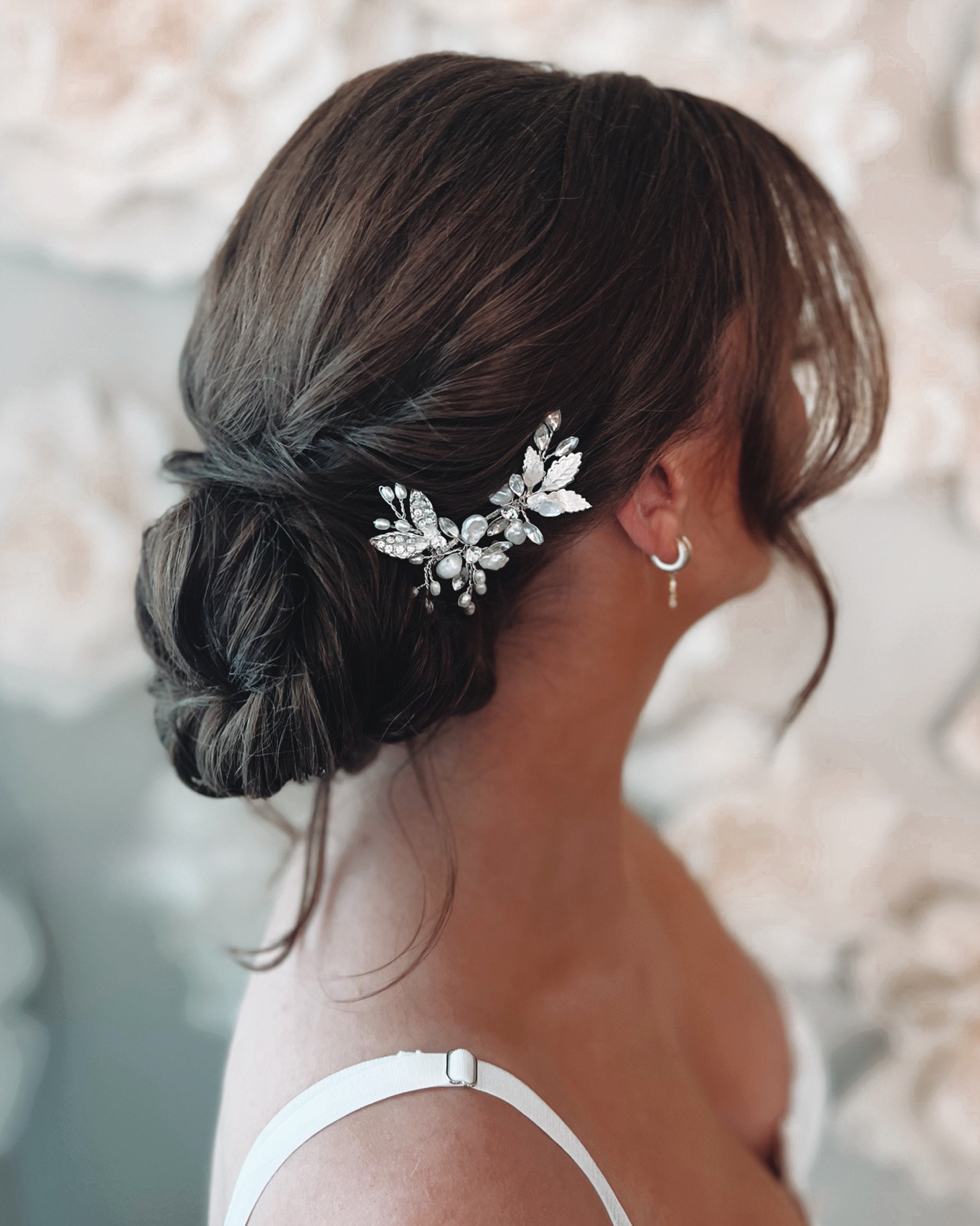 Handmade Freshwater Keshi Pearl Premium Crystal Hair Clip Rhodium Plated Real Freshwater White Keshi Pearl Hair Pins (pack of 2  main image 3
