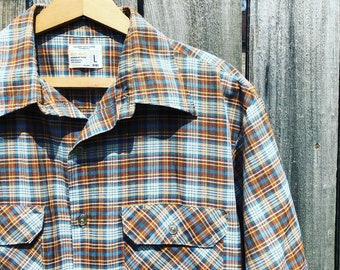 free shipping Vintage JCPENNEY Big Mac soft plaid cool and breezy shirt