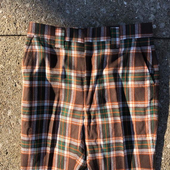 Vintage plaid green and brown grunge 1970s trouse… - image 2