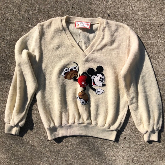 Vintage tufted Mickey Mouse roller skating sweater - image 1
