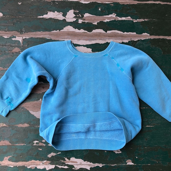 Vintage 1960s blue sweatshirt with mends - image 1