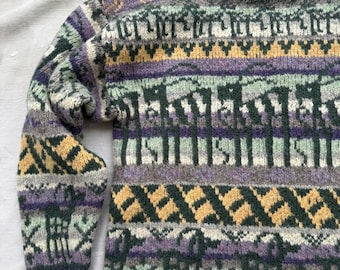 Vintage Ecuadorian Wool Knit Sweater, Colorful Design
