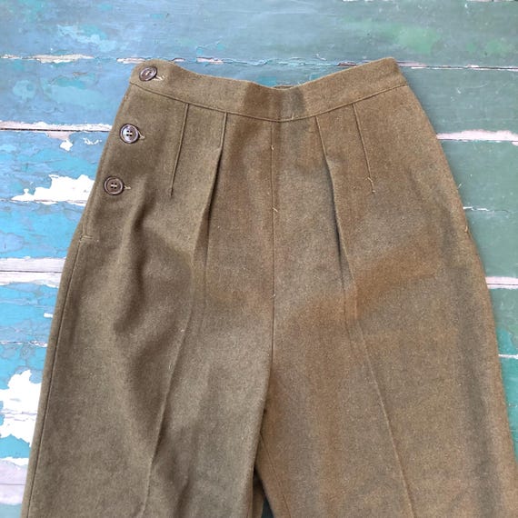 Vintage 1930s/40s Military Wool Trousers: Women's Olive Drab Pants