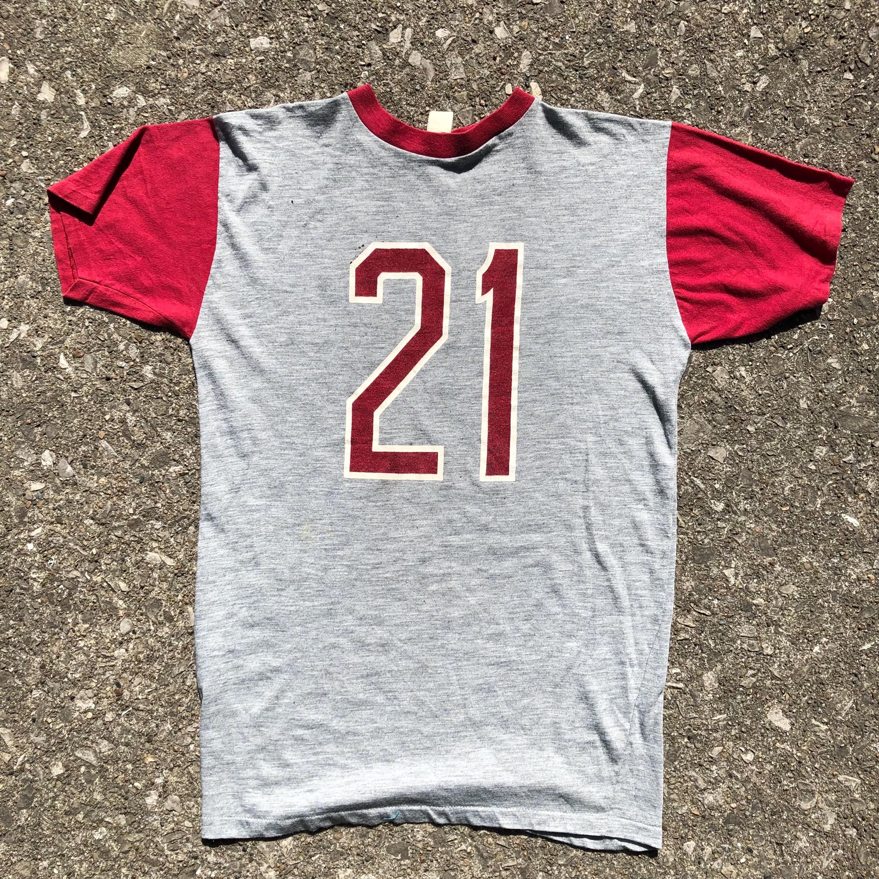 Vintage 60s/70s Football Jersey Style Tee in Gray and Burgundy #21