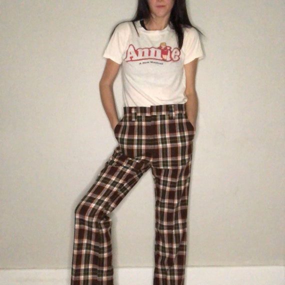 Vintage plaid green and brown grunge 1970s trouse… - image 4
