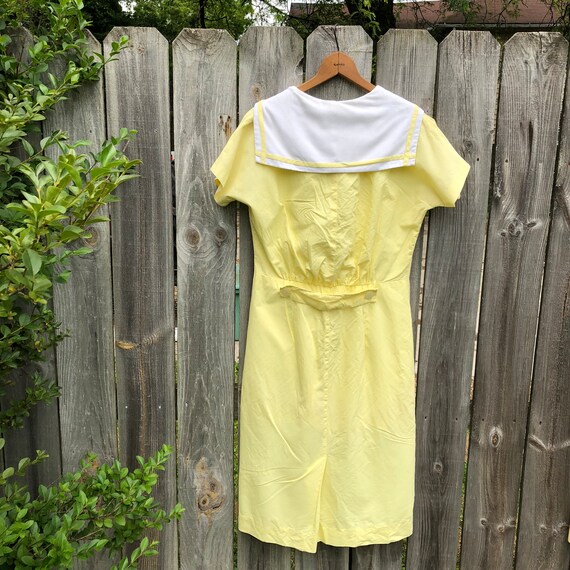 1940s/50s yellow cotton pencil sailor dress. Zip … - image 6