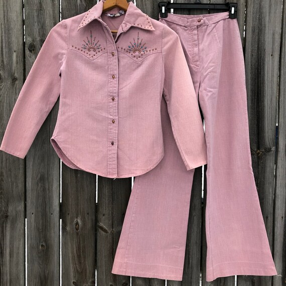 Vintage pink denim western wear bell bottoms