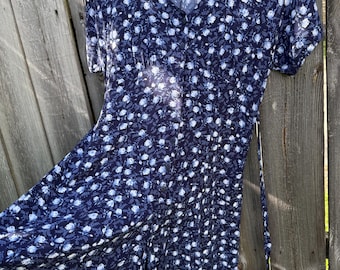 Vintage 1990s blue floral rayon romper