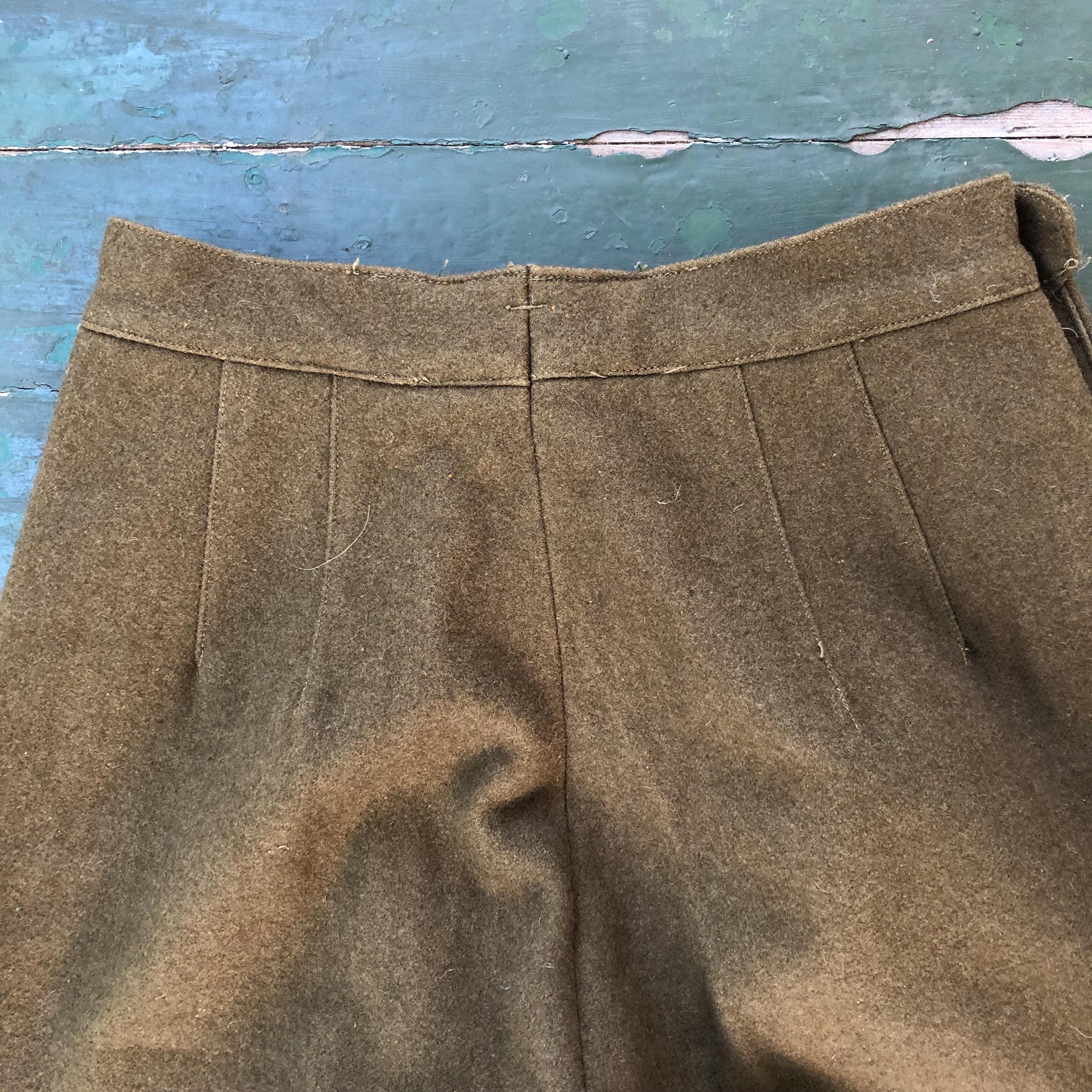 Vintage 1930s/40s Military Wool Trousers: Women's Olive Drab Pants