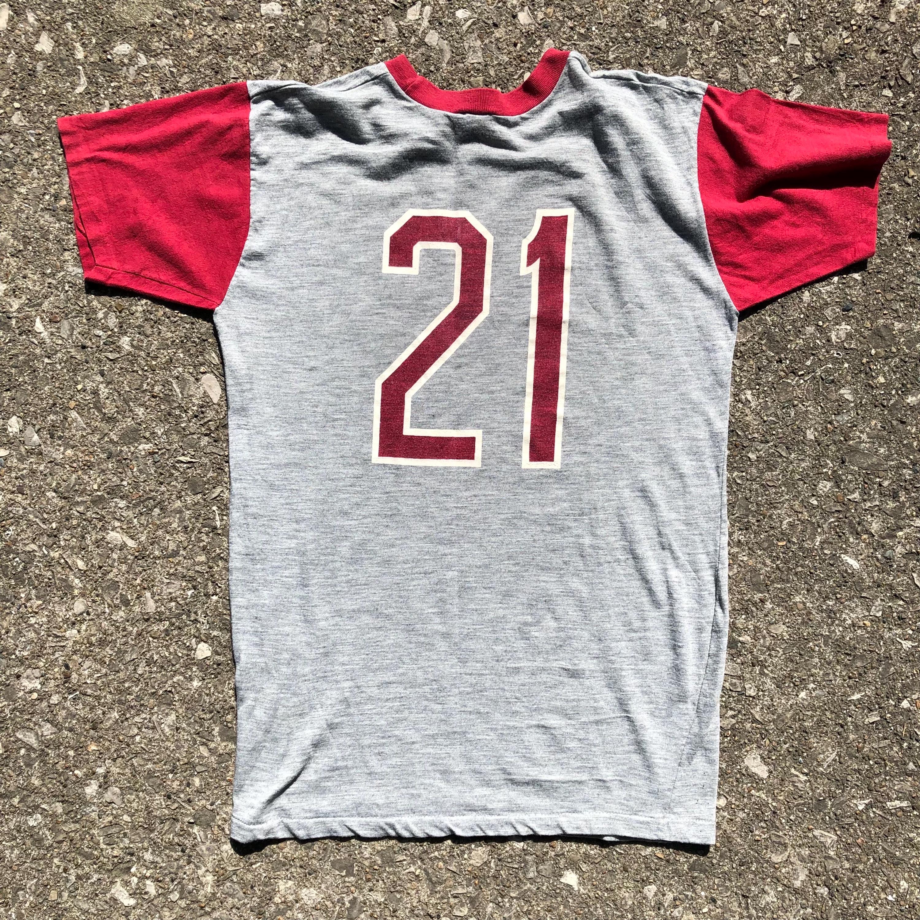 Vintage 60s/70s Football Jersey Style Tee in Gray and Burgundy #21 