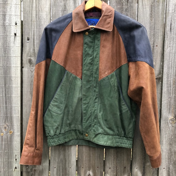 1990s color block leather bomber jackets