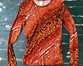 vintage 1970s hippie long sleeve orange top