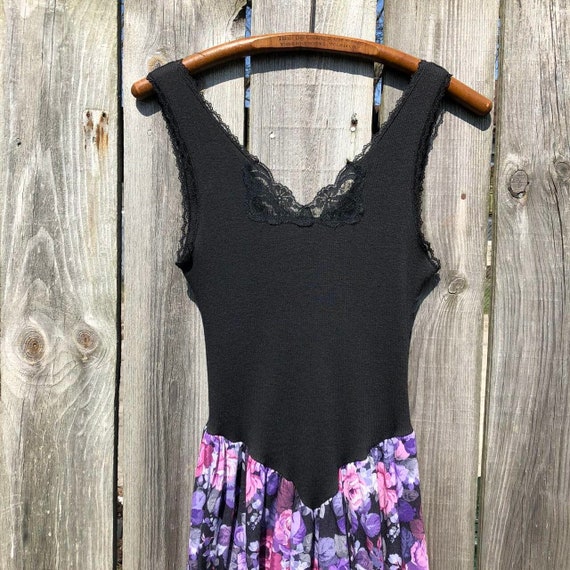 Vintage 1970s-80s tank dress with bright floral s… - image 2