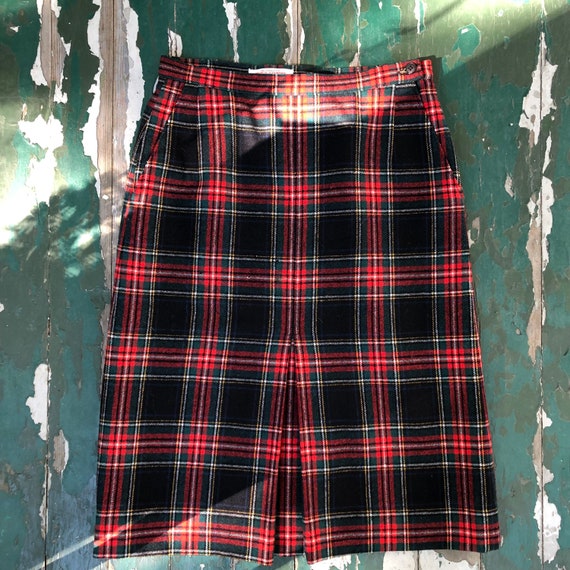 Vintage 1980s Stewart tartan plaid virgin wool Pe… - image 1