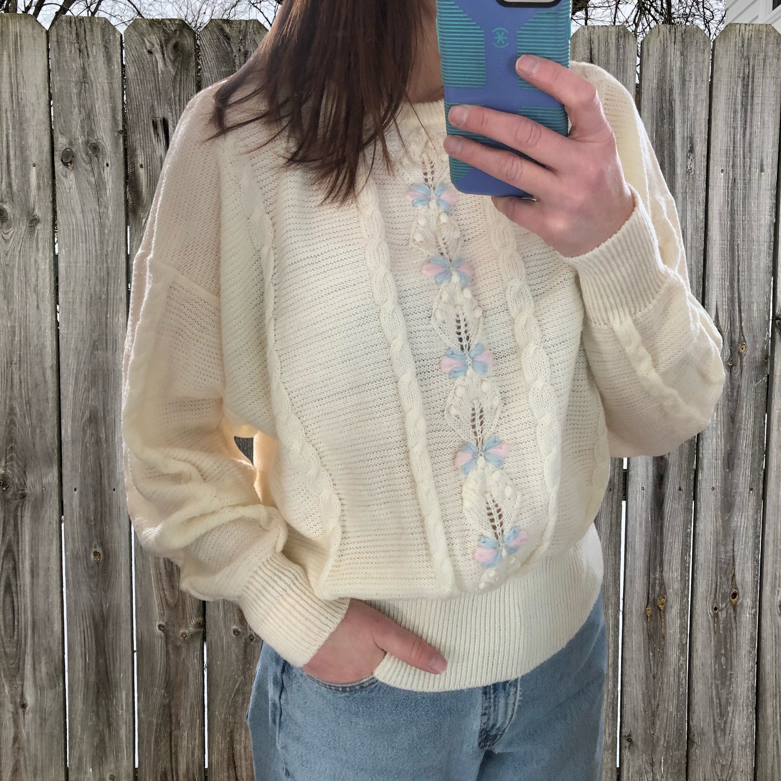 Vintage pastel cable knit sweater Etsy Nederland