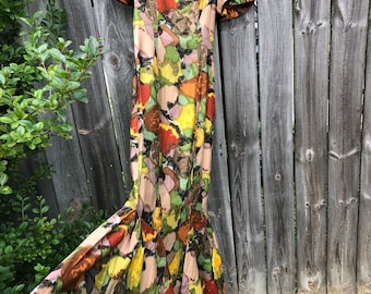 Vintage 1950s The Hawaiian shop earth tone fishtail maxi dress. Rare find