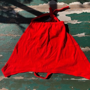 vintage 1970s cotton stretch like new bright red halter top