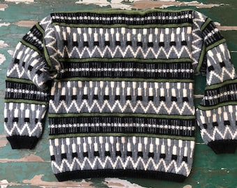 Hand Knit Boatneck Sweater: Vintage Thick Knit