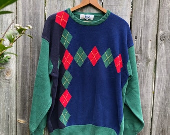 Vintage 1990s Pringle of Scotland cotton argyle sweater in Large