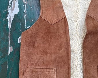 Vintage suede and Sherpa reversible vest. High quality worn in