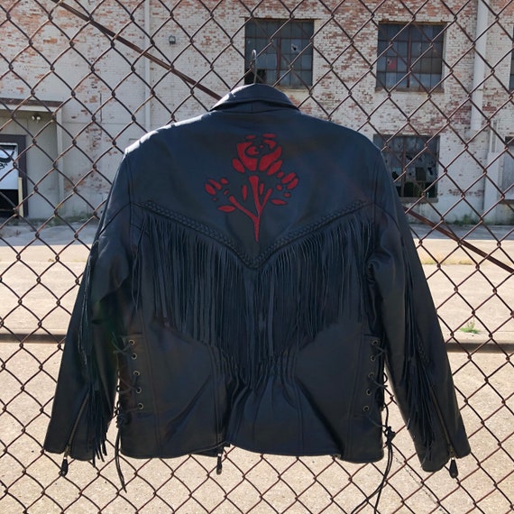 Black leather jacket with red clearance roses